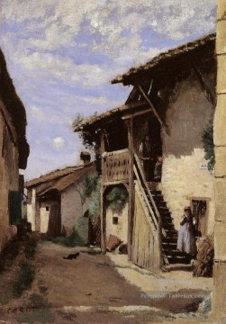 Un Village Steeet Dardagny plein air romantisme Jean Baptiste Camille Corot Peinture à l'huile
